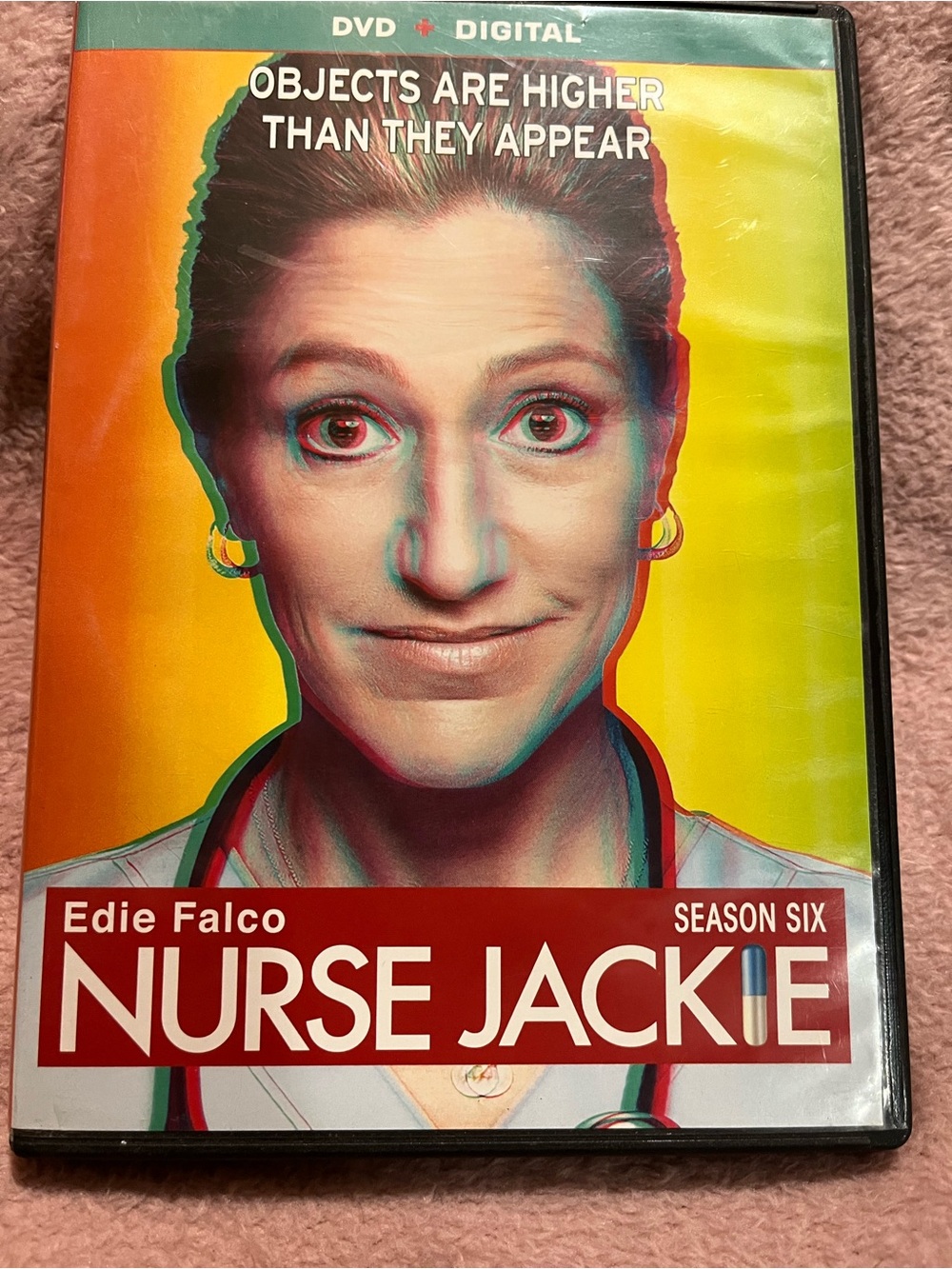 Nurse Jackie Season Six DVD - Edie Falco - Vibrant Yellow/Red Cover